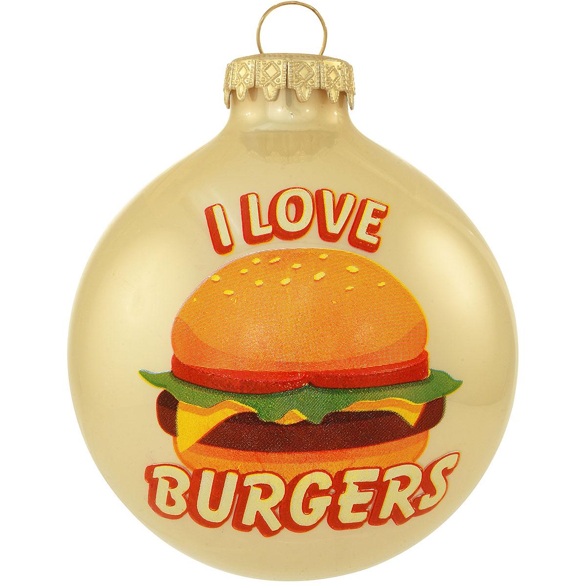 I Love Burgers Glass Ornament