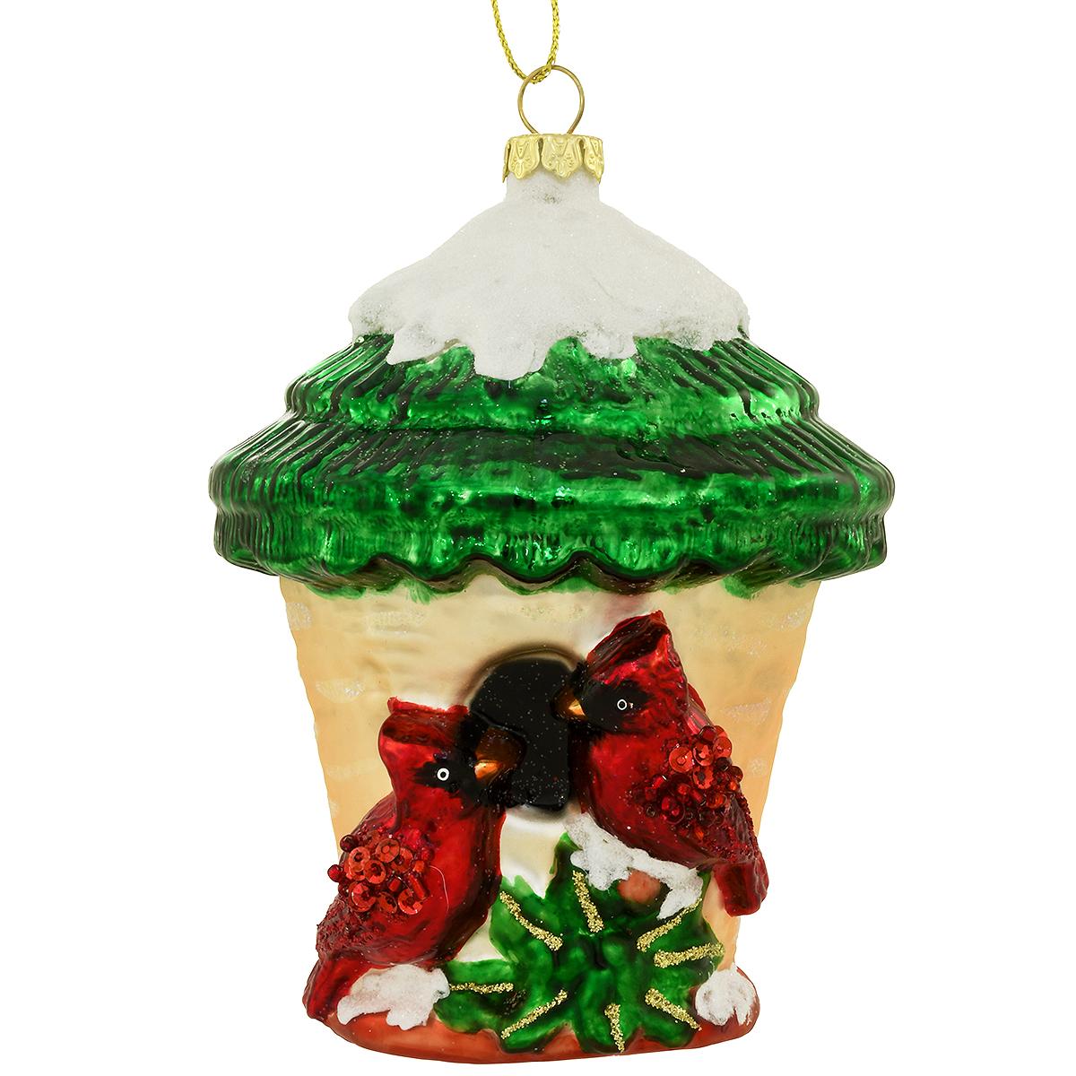 Birdhouse With Cardinals Ornament