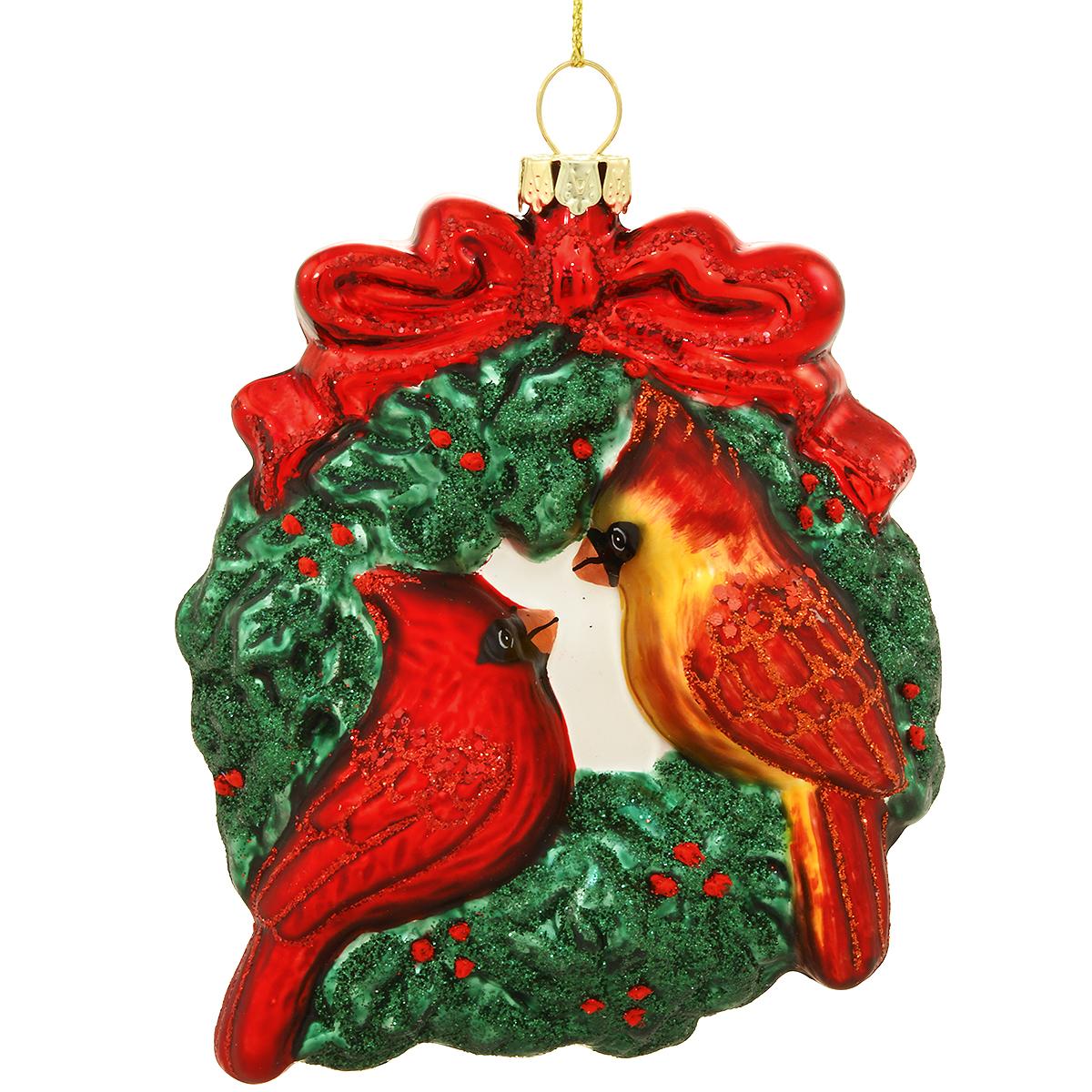 Wreath With Cardinals Ornament