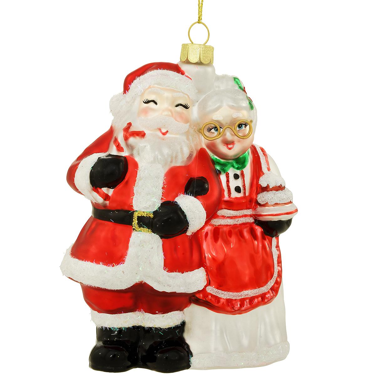Santa And Mrs. Claus Glass Ornament
