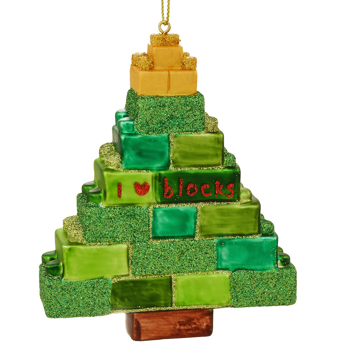 Christmas Tree With Toy Bricks Glass Ornament