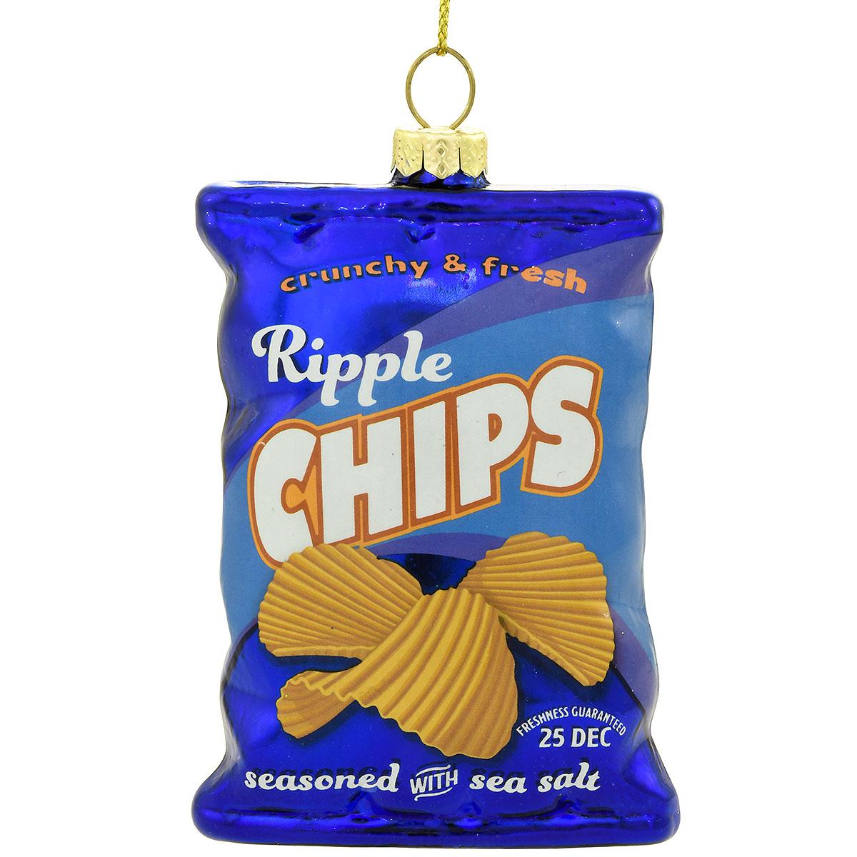 Bag Of Ripple Chips Glass Ornament