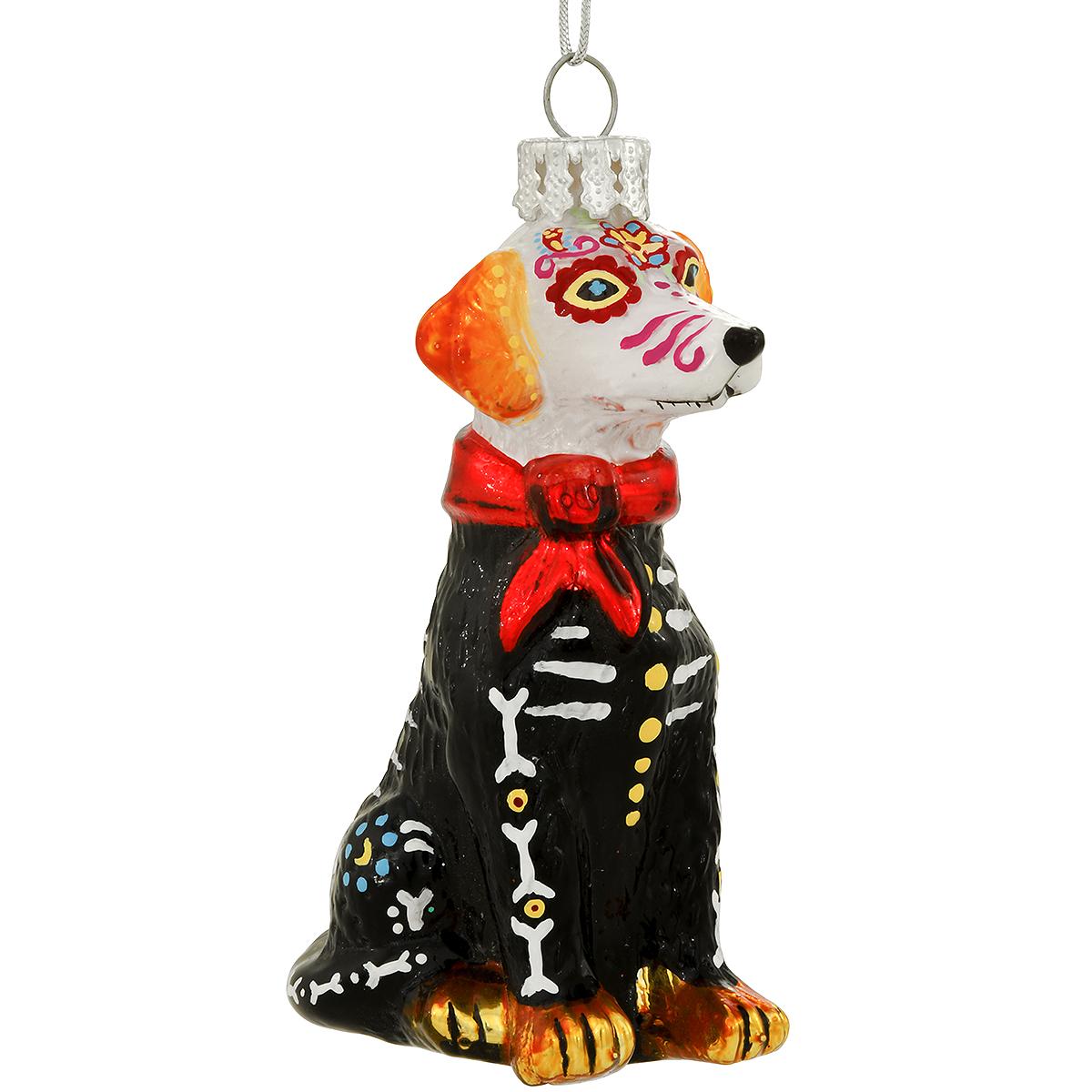 Day Of Dead Dog Glass Ornament