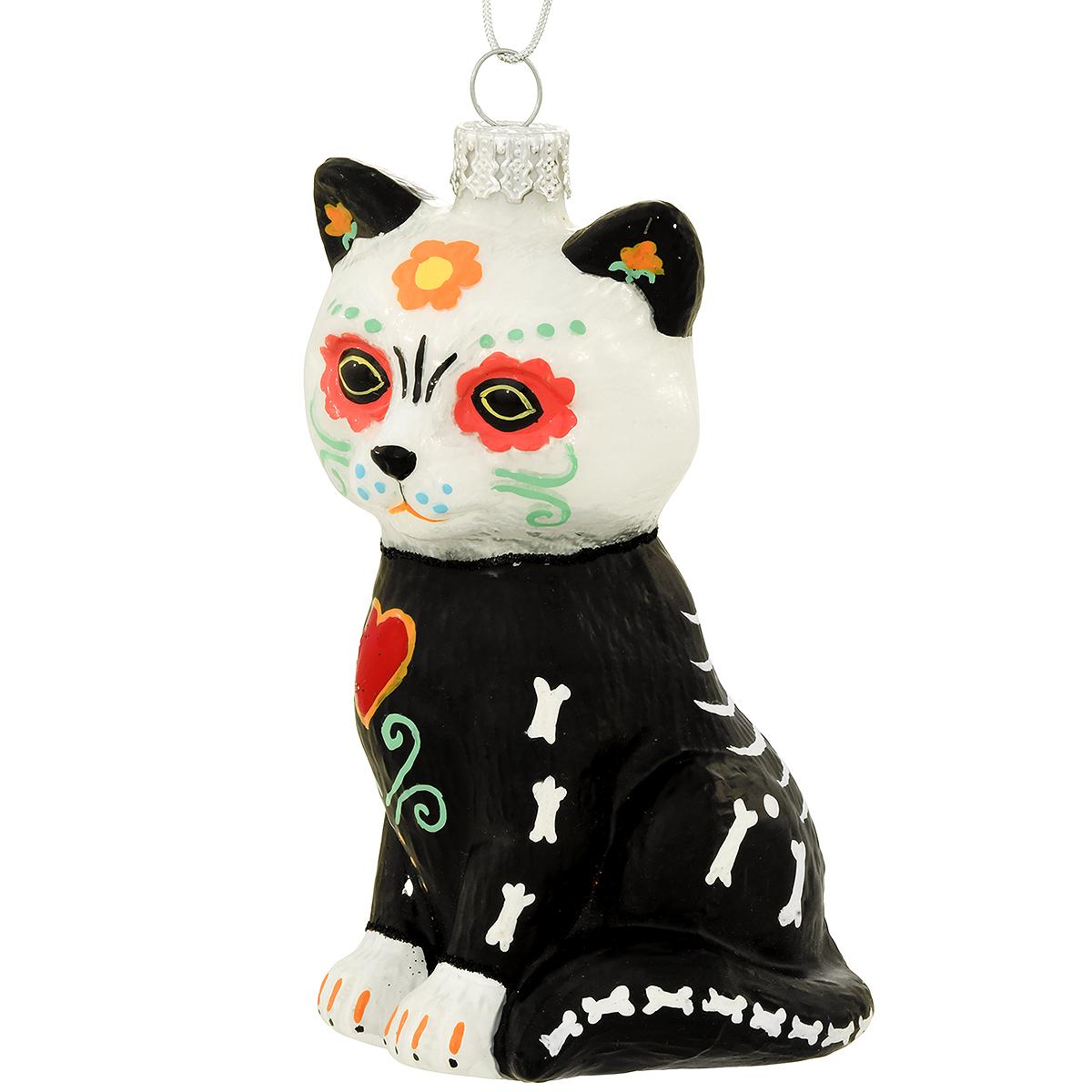 Day Of Dead Cat Glass Ornament