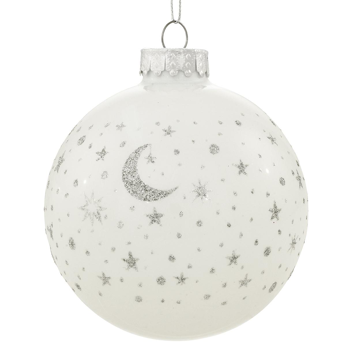 White Moon And Stars Glass Ornament