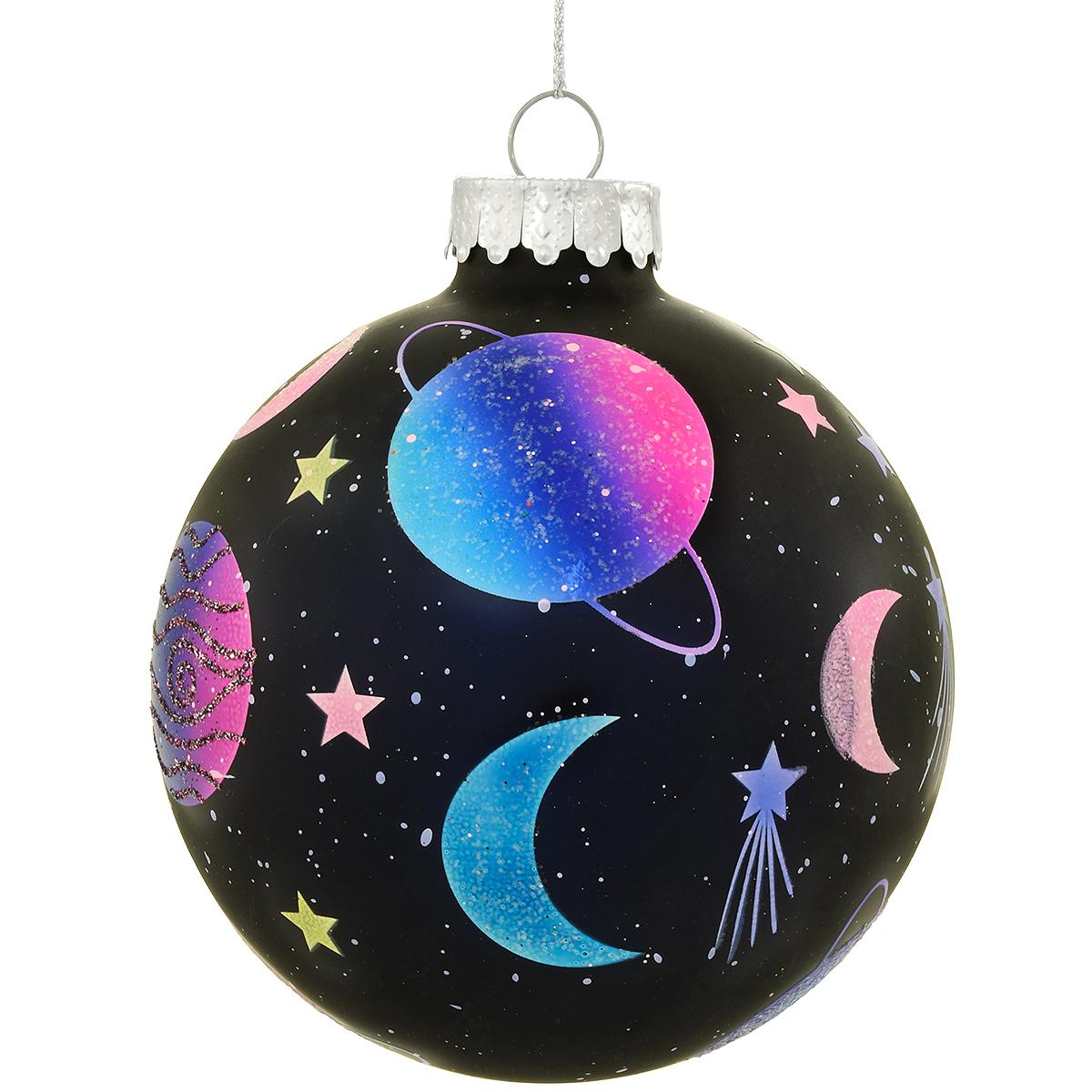 Black With Planets Glass Ornament