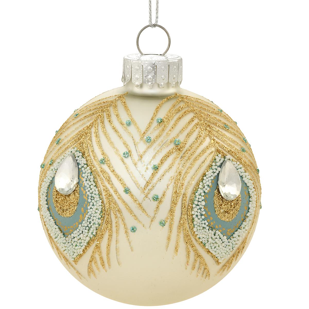 Peacock Feathers On White Ornament