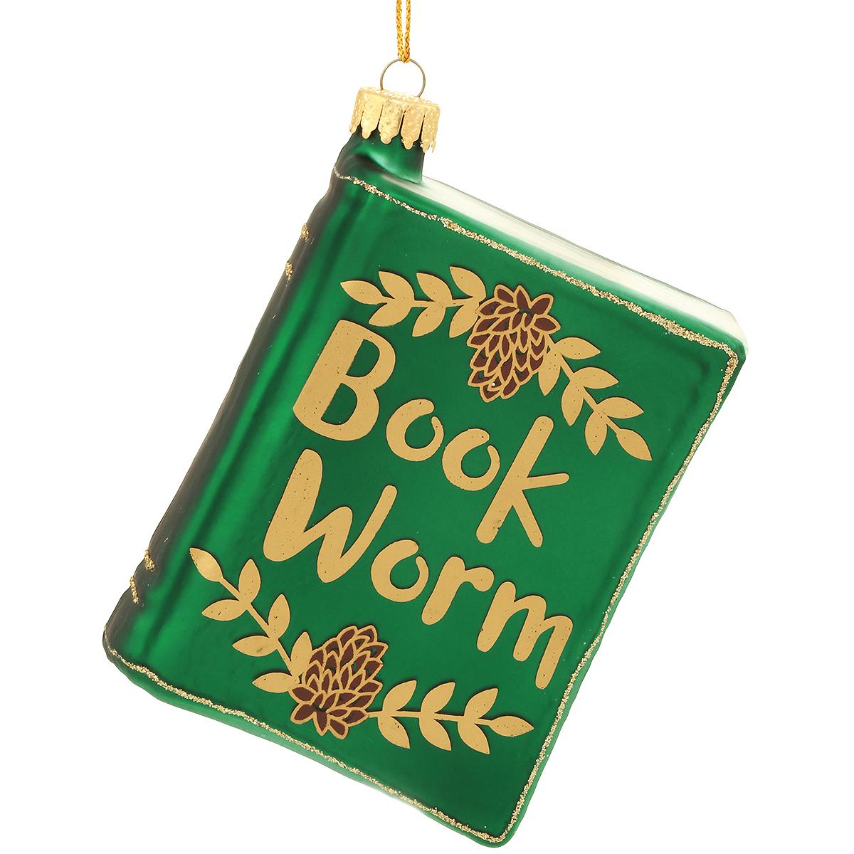 Book Worm Glass Ornament