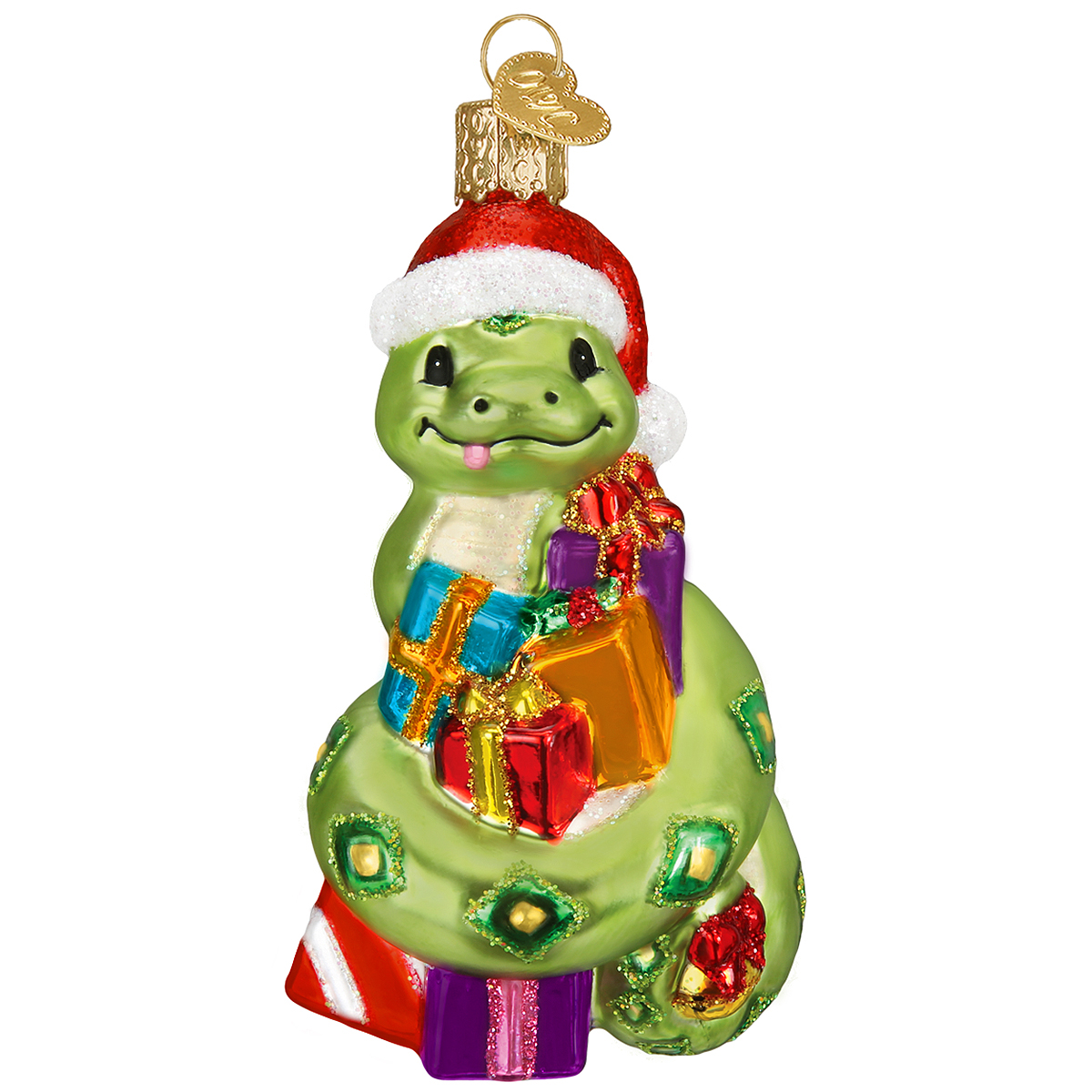 Santa Snake Glass Ornament
