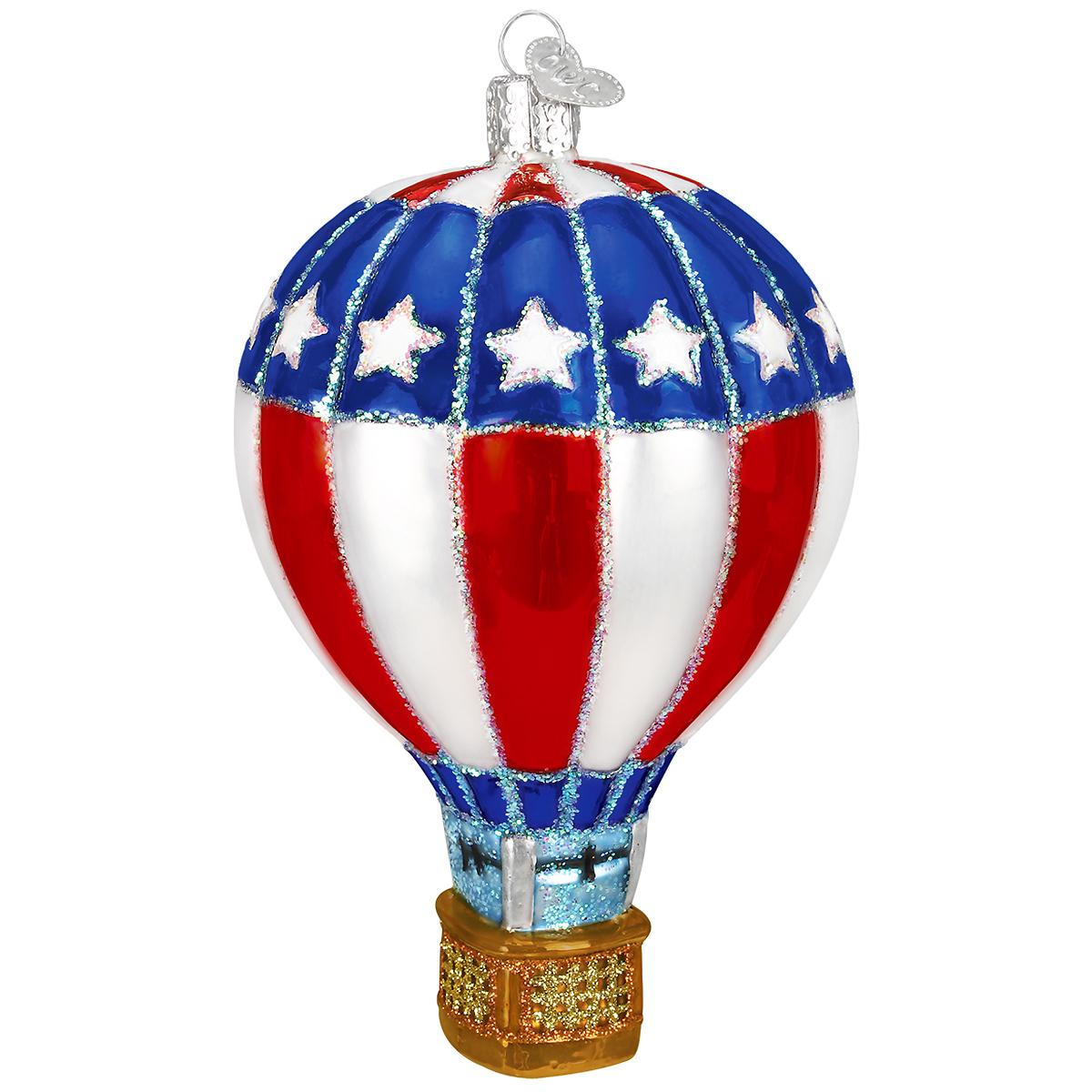 Patriotic Hot Air Balloon Glass Ornament