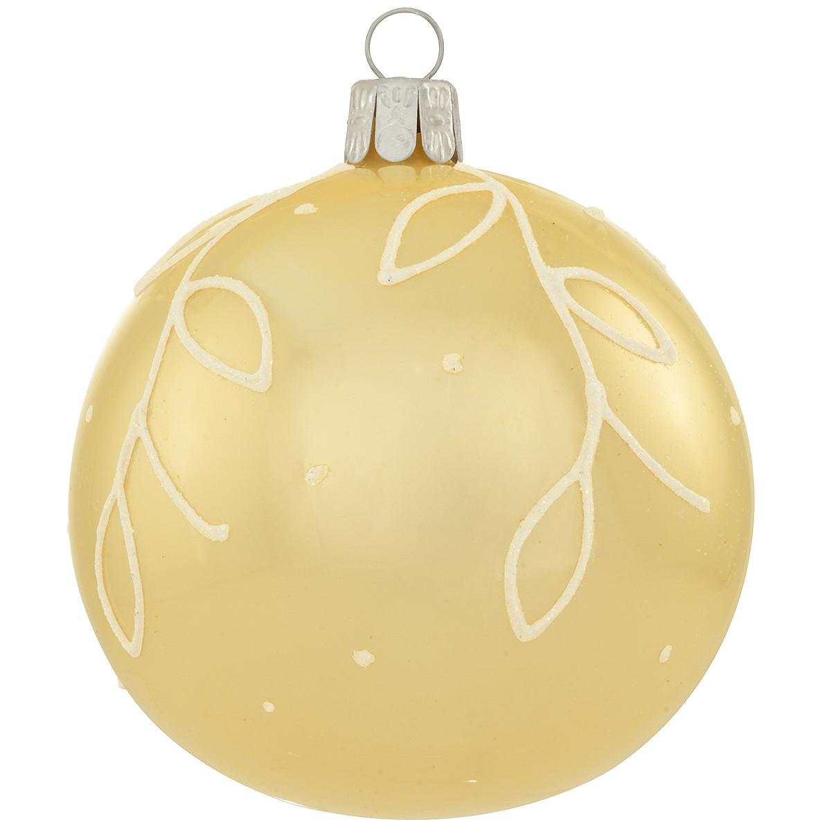 Cream With White Ivy Glass Ornament
