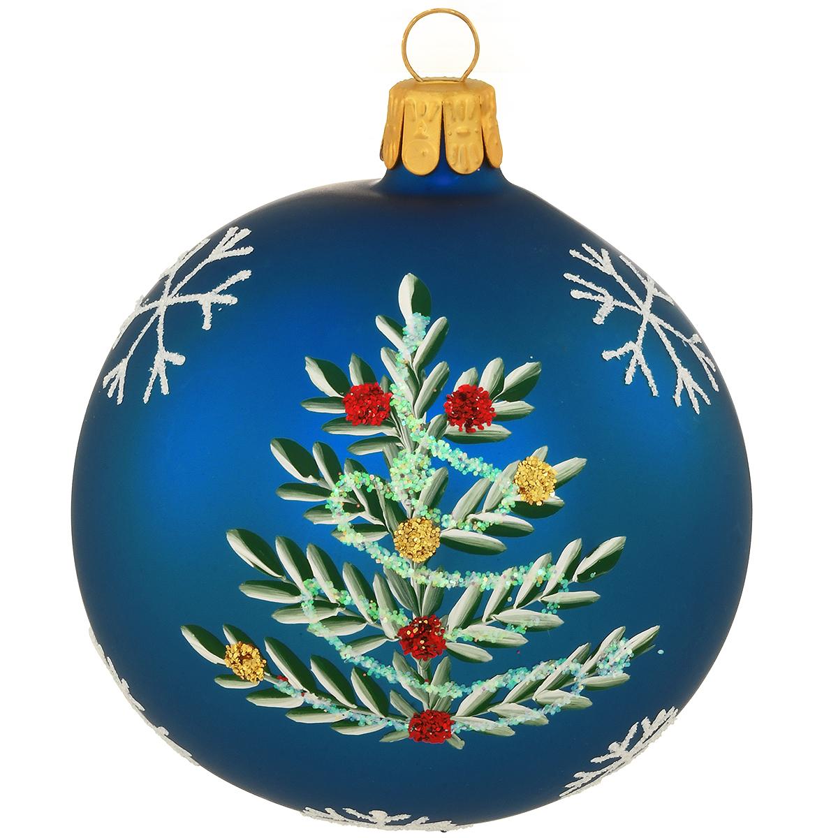 Blue With Tree Glass Ornament