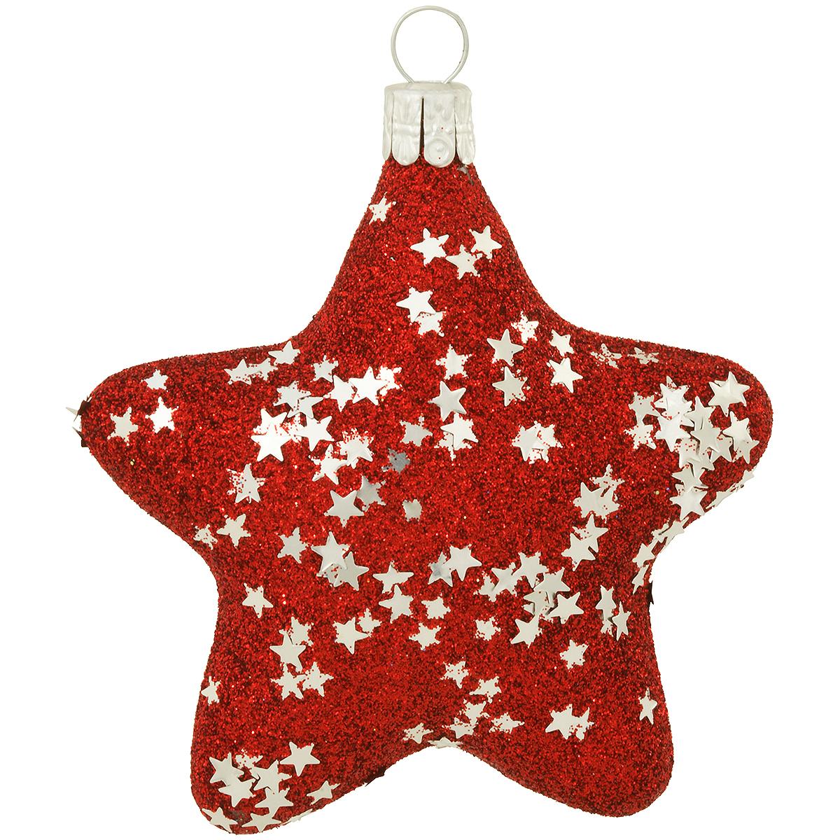 Red Glitter Star Glass Ornament