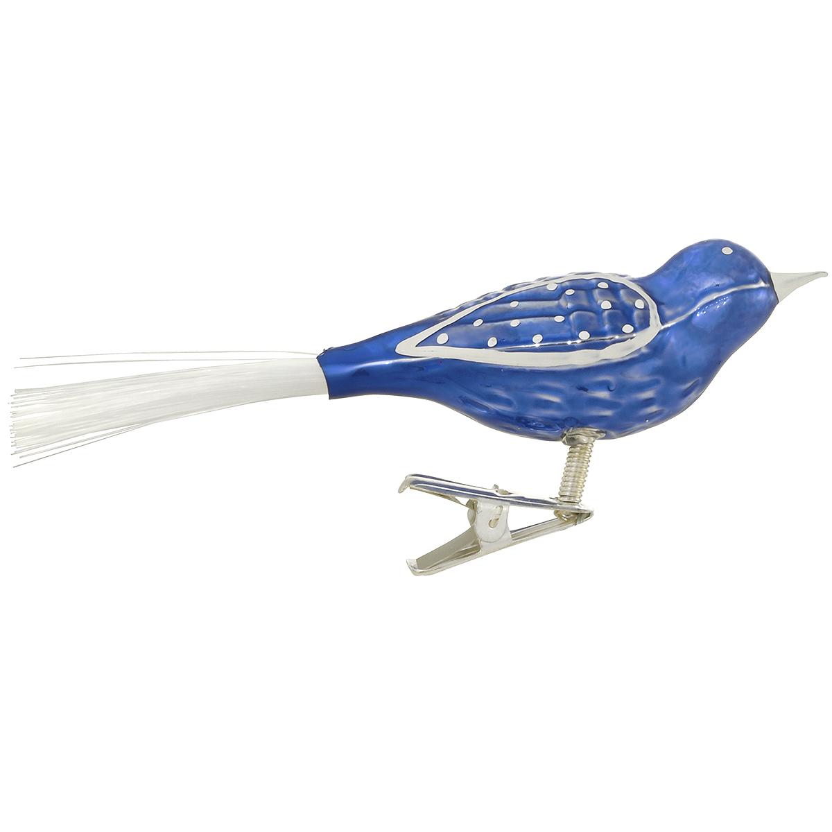 Blue Bird With Clip Glass Ornament