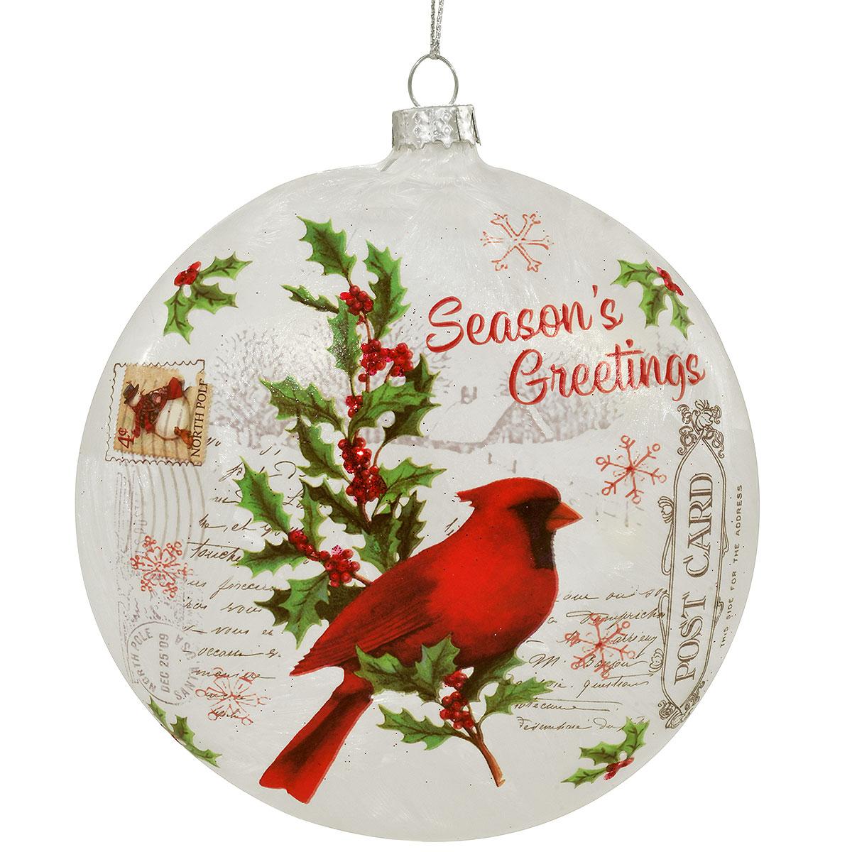 Cardinal Disk Ornament With Postcard Art