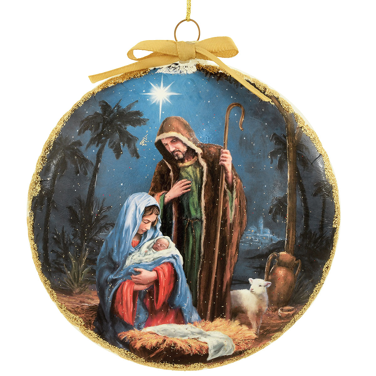Nativity disc glass ornament