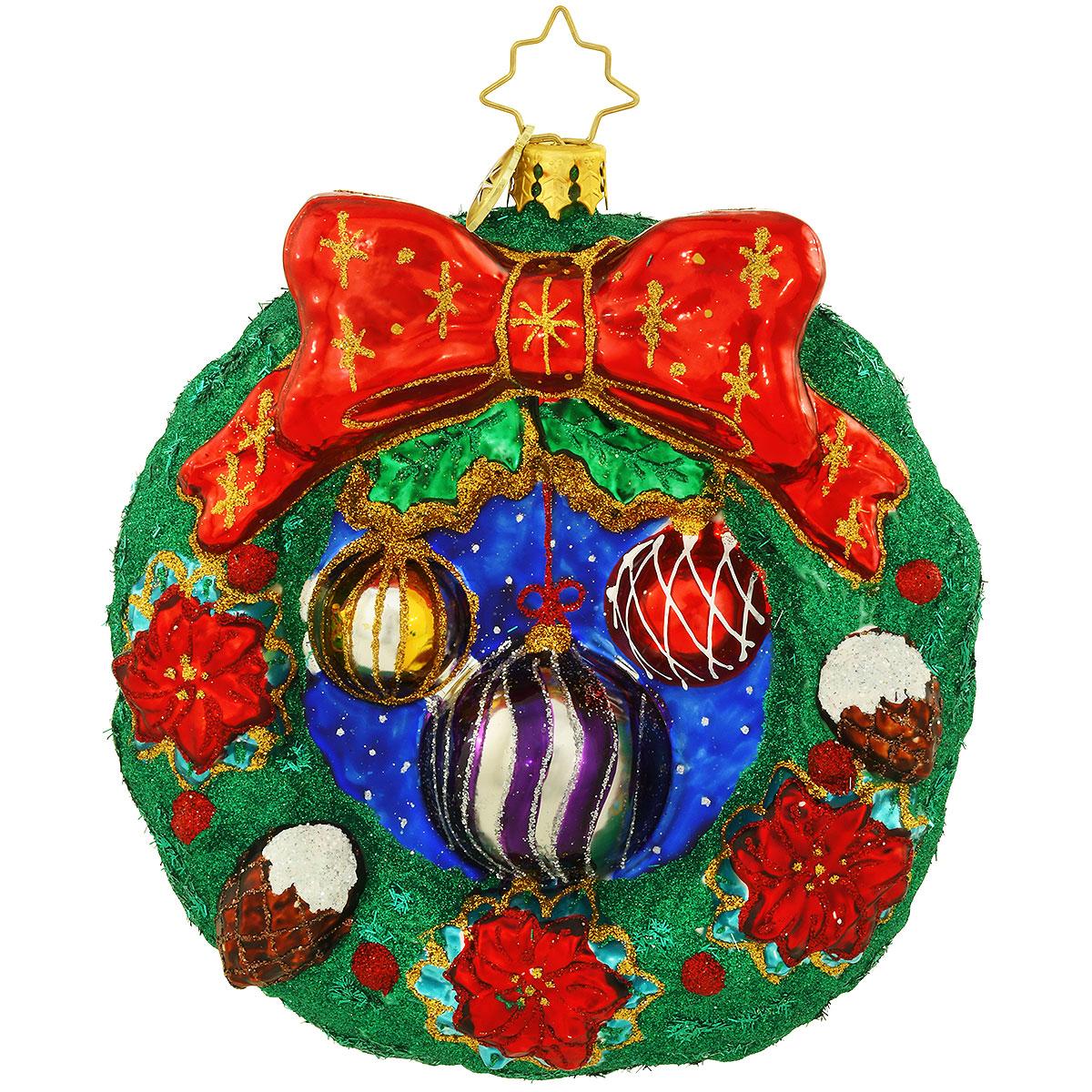 Christopher Radko Christmas Cheer Wreath Glass Ornament