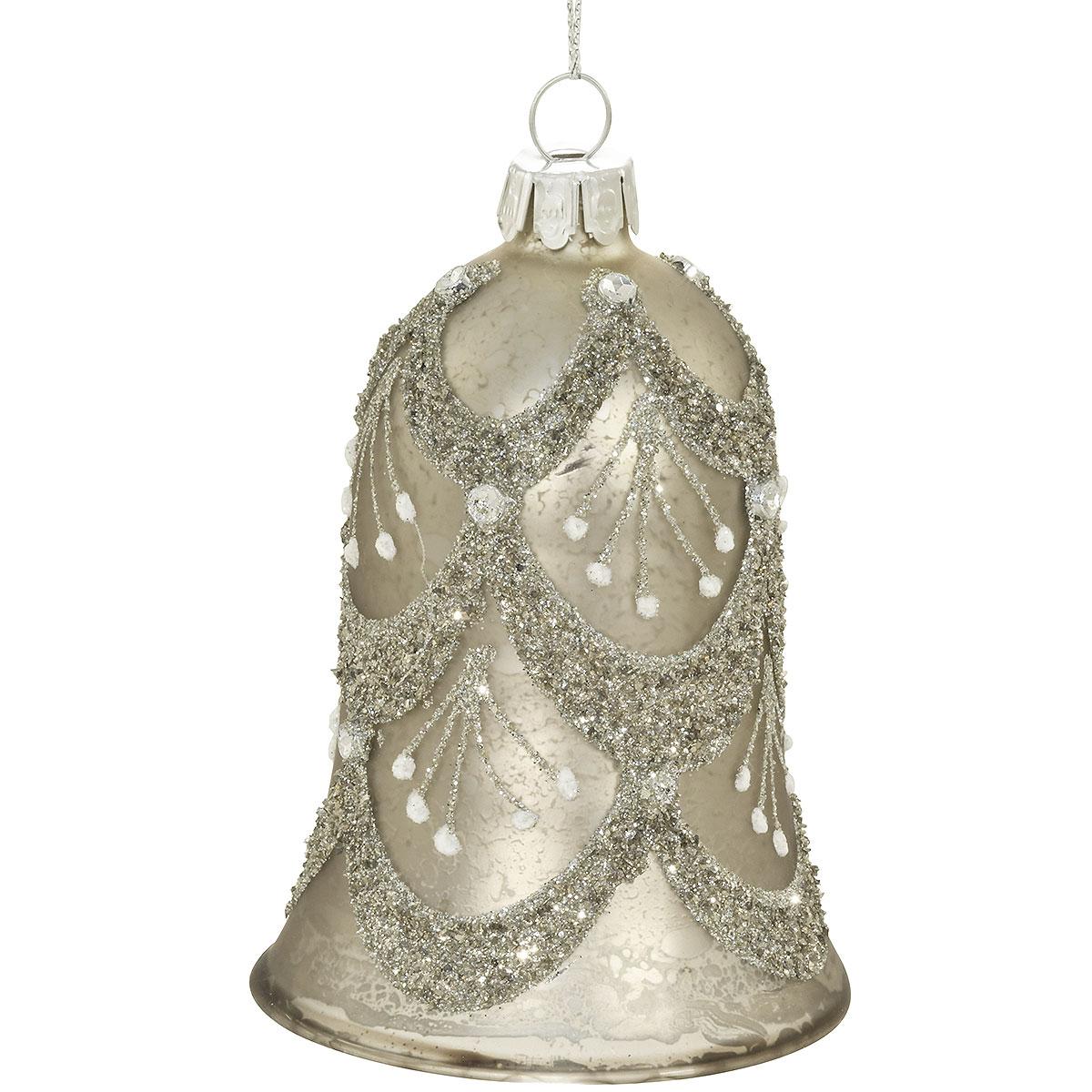 Beaded Bell Glass Ornament