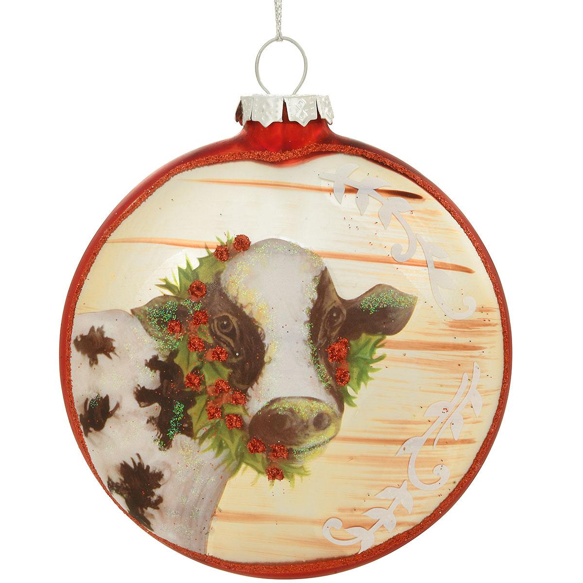 Cow With Holly 4 Inch Ornament