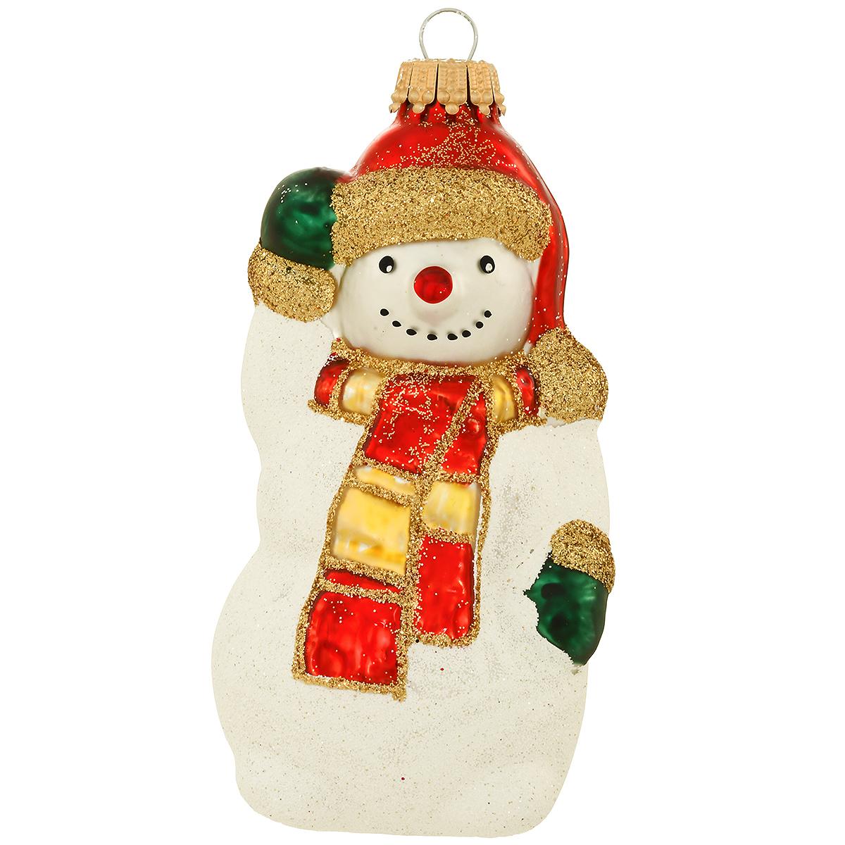 Greetings Snowman Glass Ornament