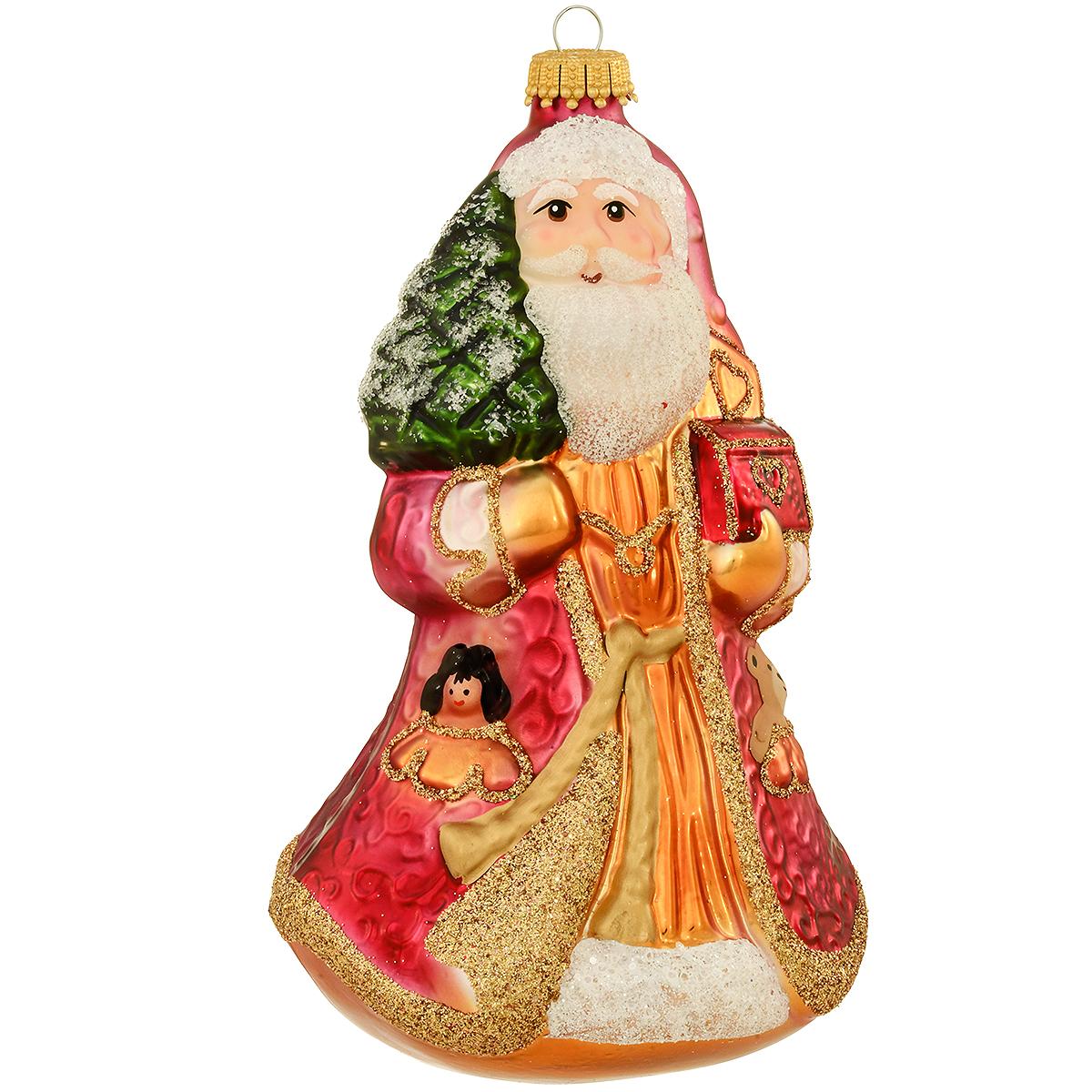 Santa With Treasure Glass Ornament