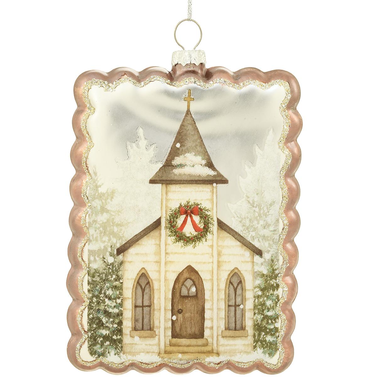 Country Church Glass Disk Ornament
