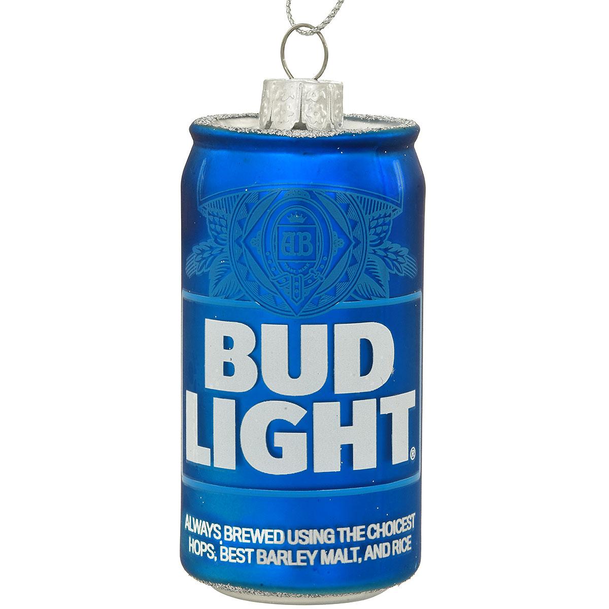Bud Light Beer Can Glass Christmas Ornament