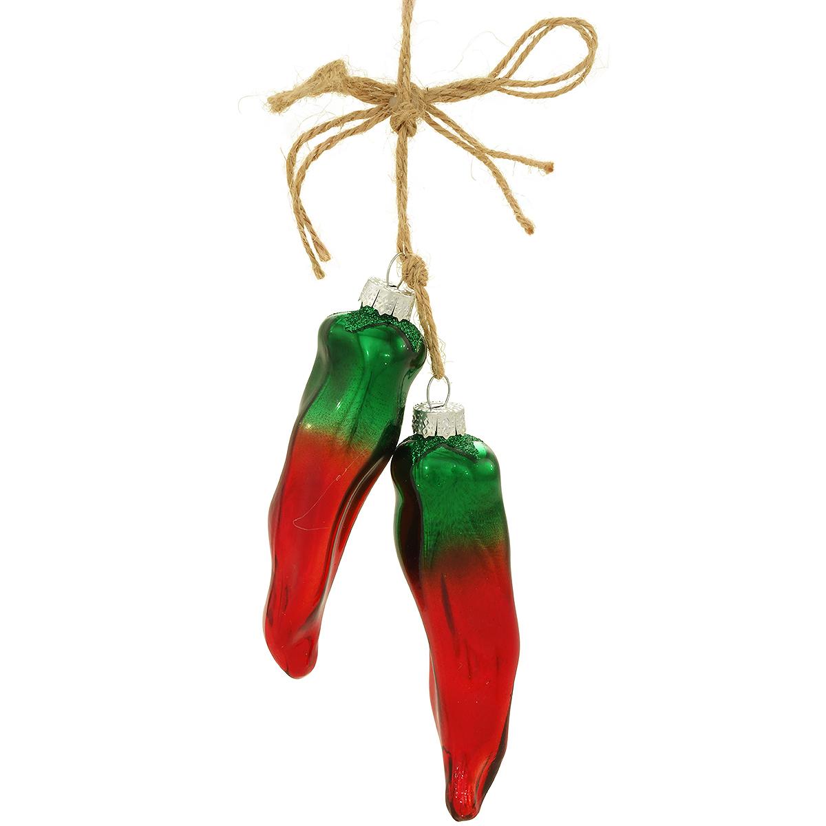 Chili Pepper Pair Glass Ornament