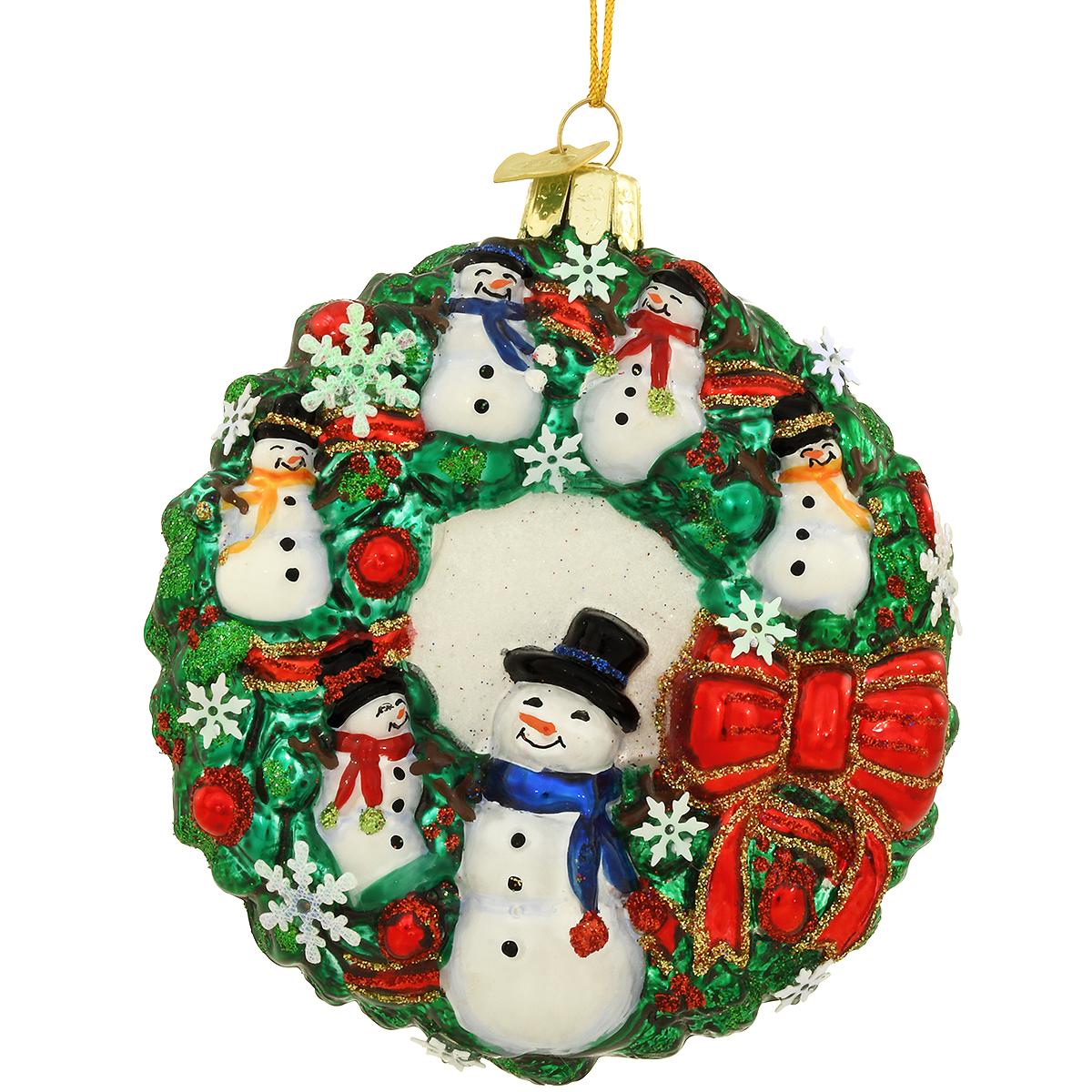Snowman Wreath Glass Ornament