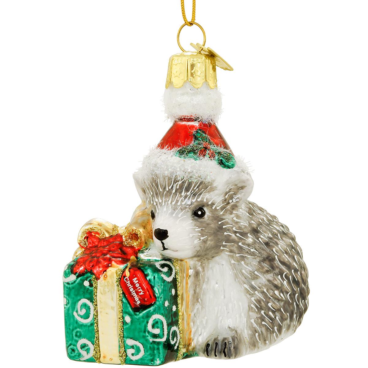 Hedgehog With Gift Glass Ornament