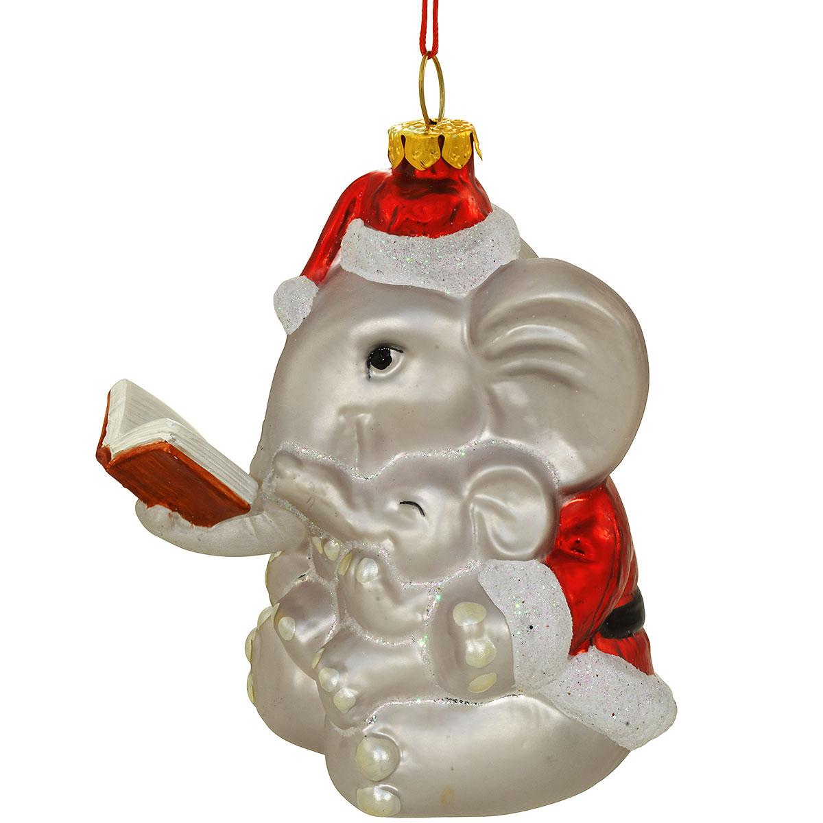 Reading elephants glass ornament