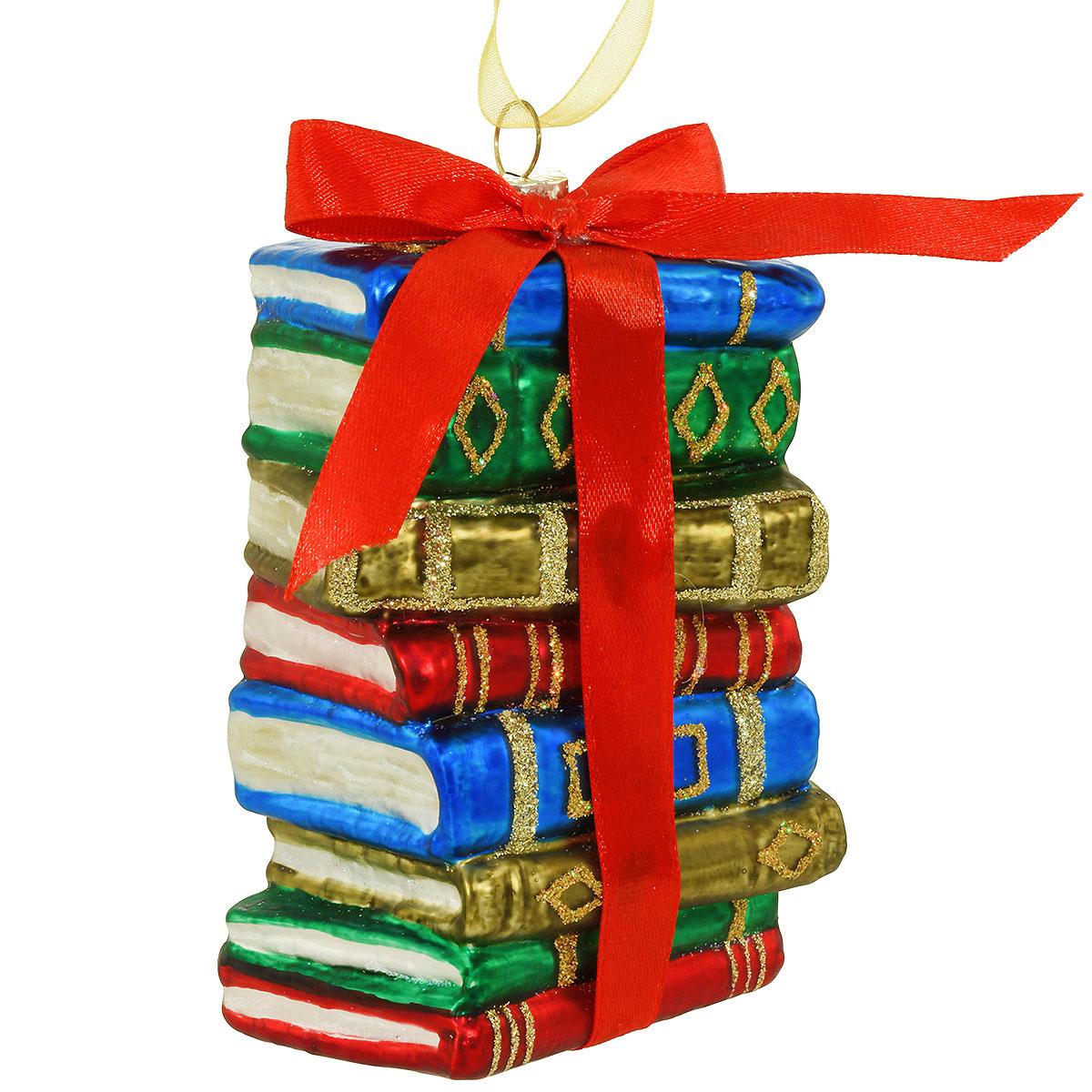 Book Stack Glass Ornament