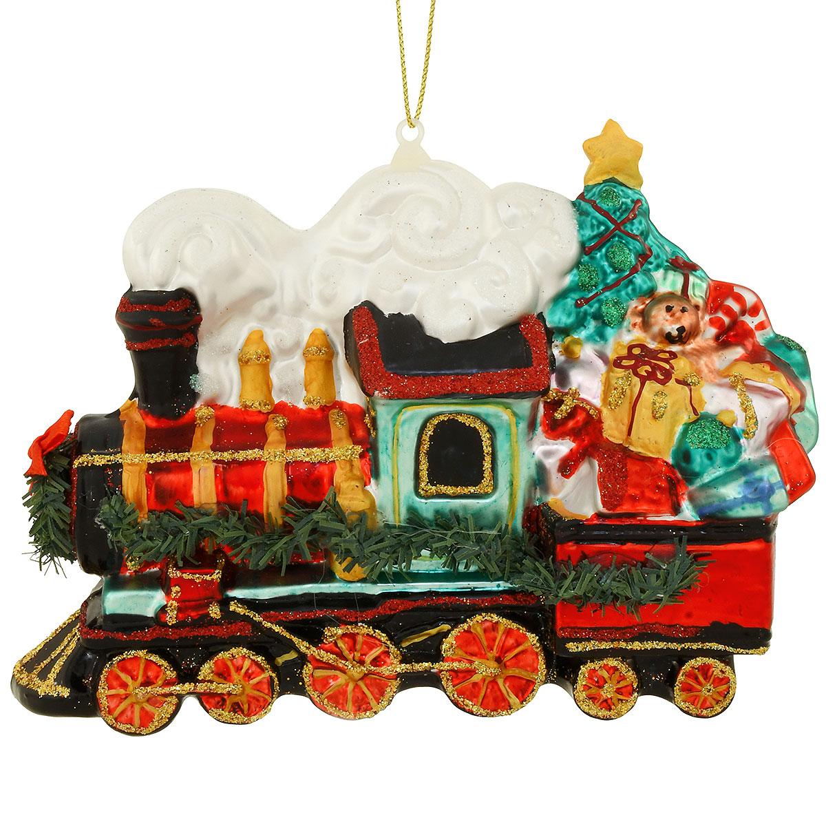 Train With Gifts Glass Ornament
