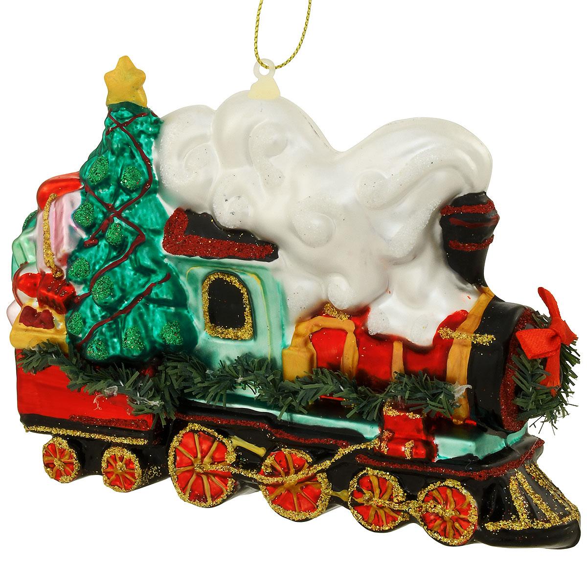 Christmas Train Glass Ornament