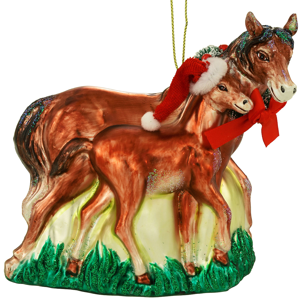 Baby And Mom Horse Glass Ornament