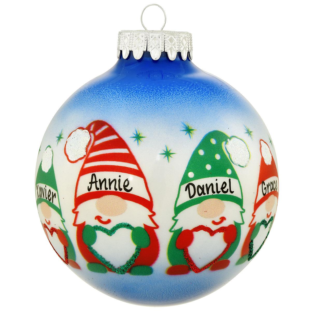 Gnome Family Of 6 Ornament 4 Inch Glass Ornament