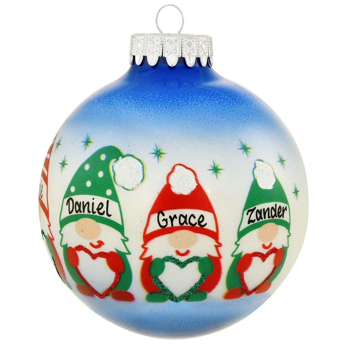 Gnome Family Of 6 Ornament 4 Inch Glass Ornament