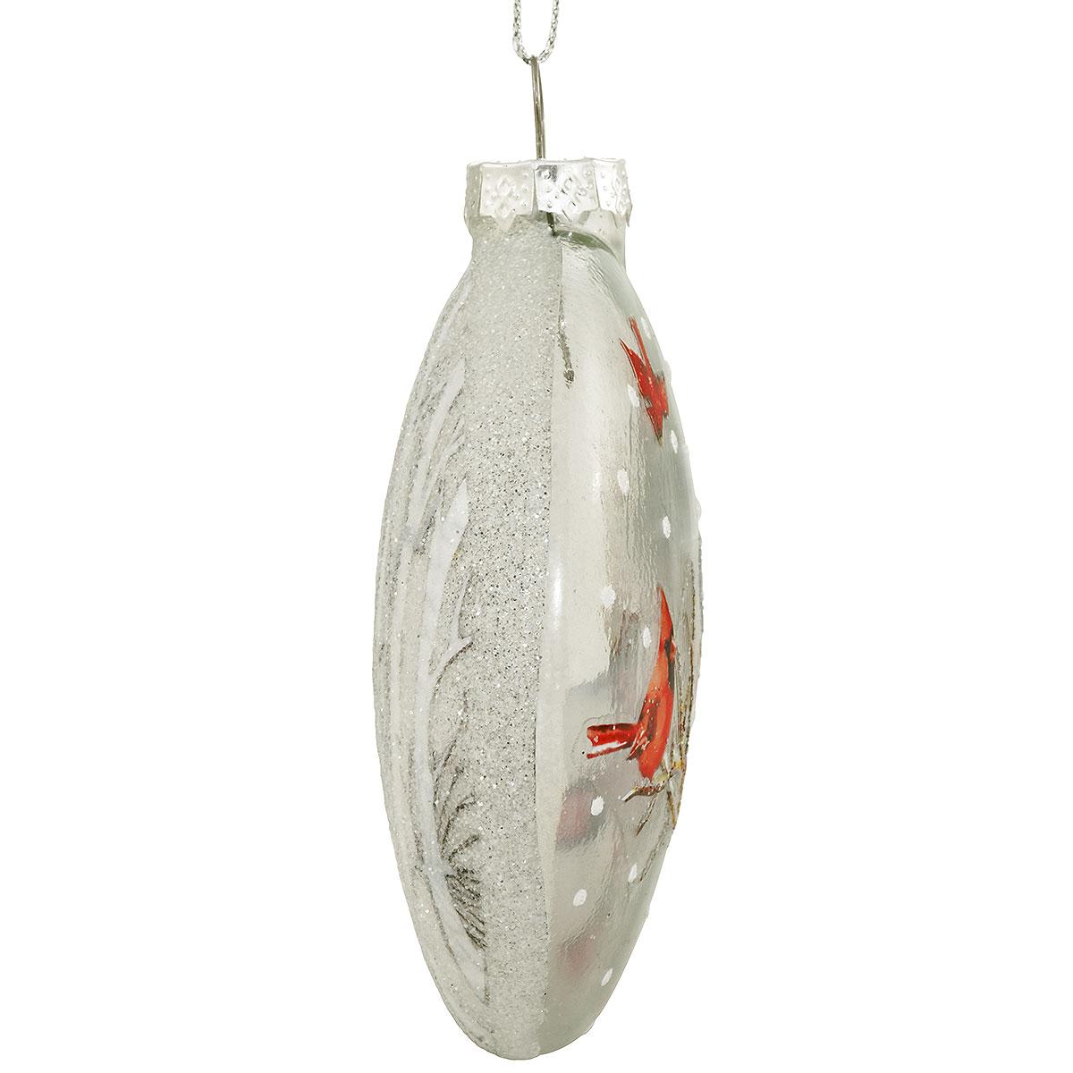 Side View Of Cardinal And Snowman Disc Glass Ornament