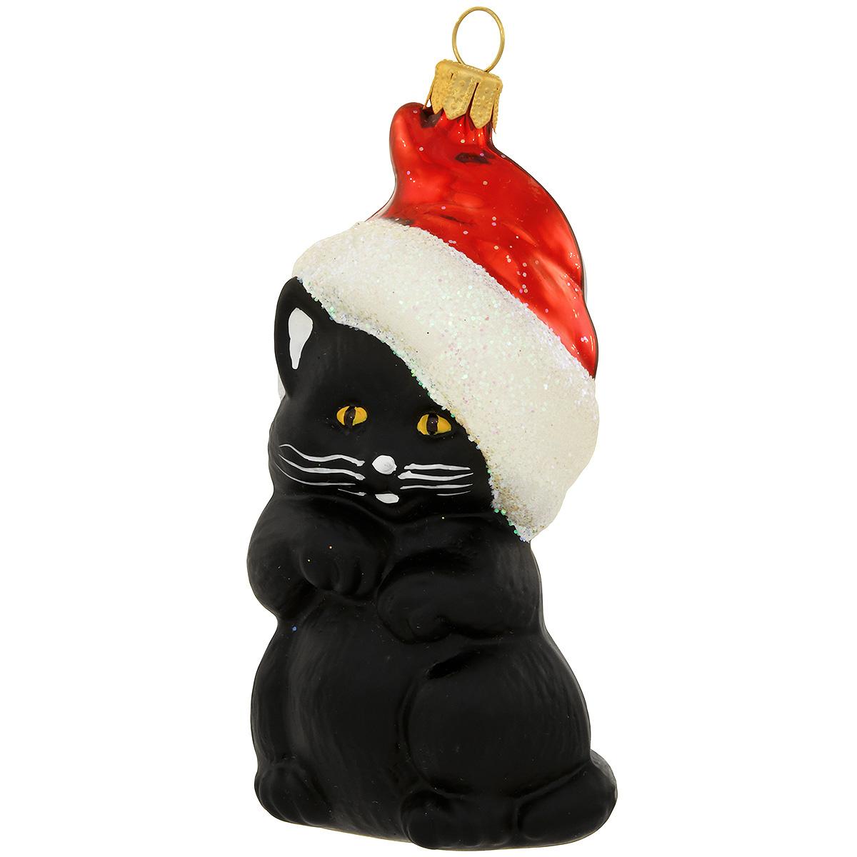 Black Cat With Santa Hat Ornament