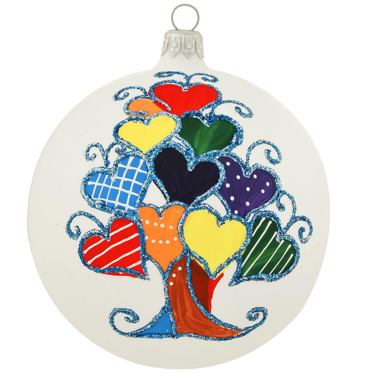 Rainbow Colors In Heart Tree Glass Ornament