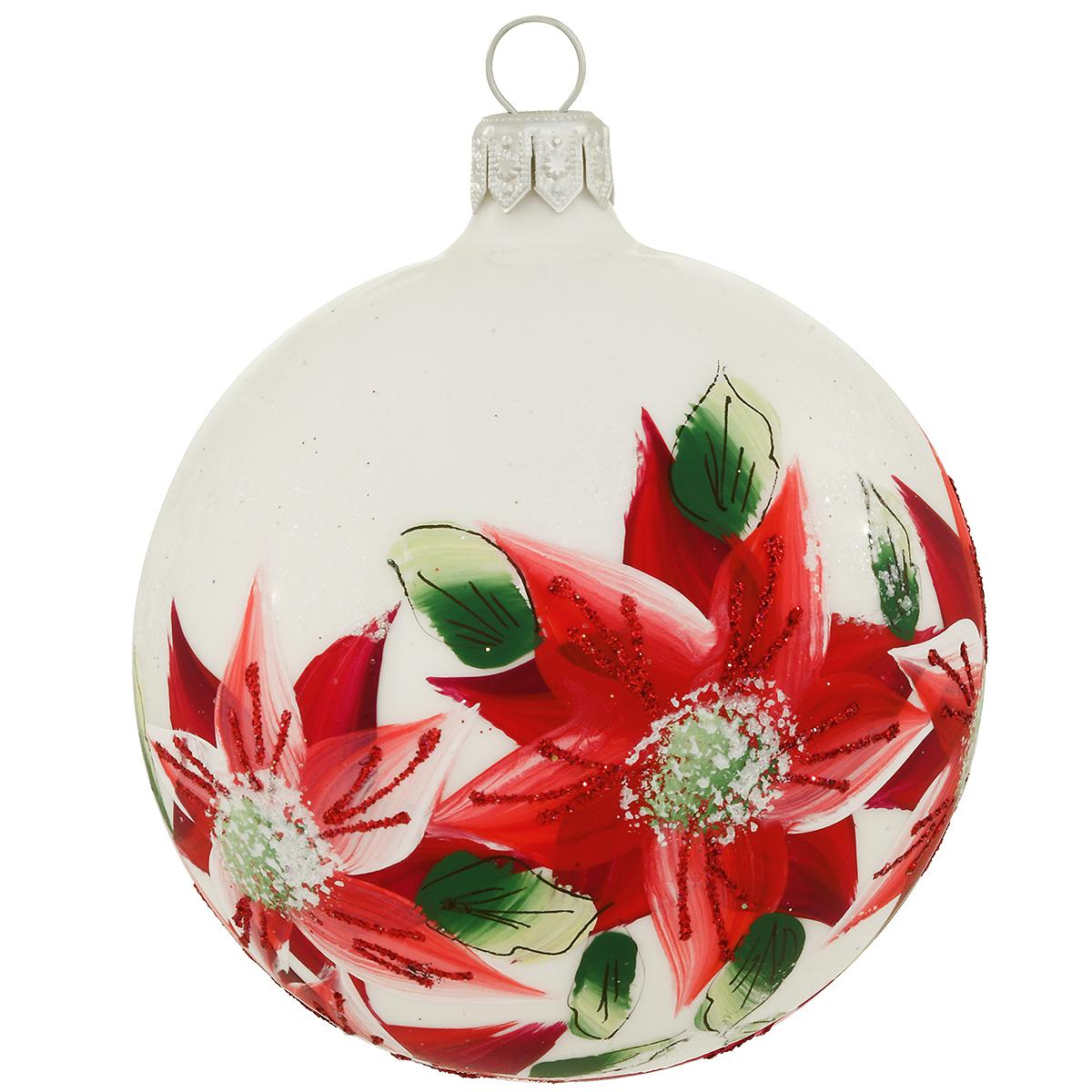 Snowman And Poinsettias Ornament