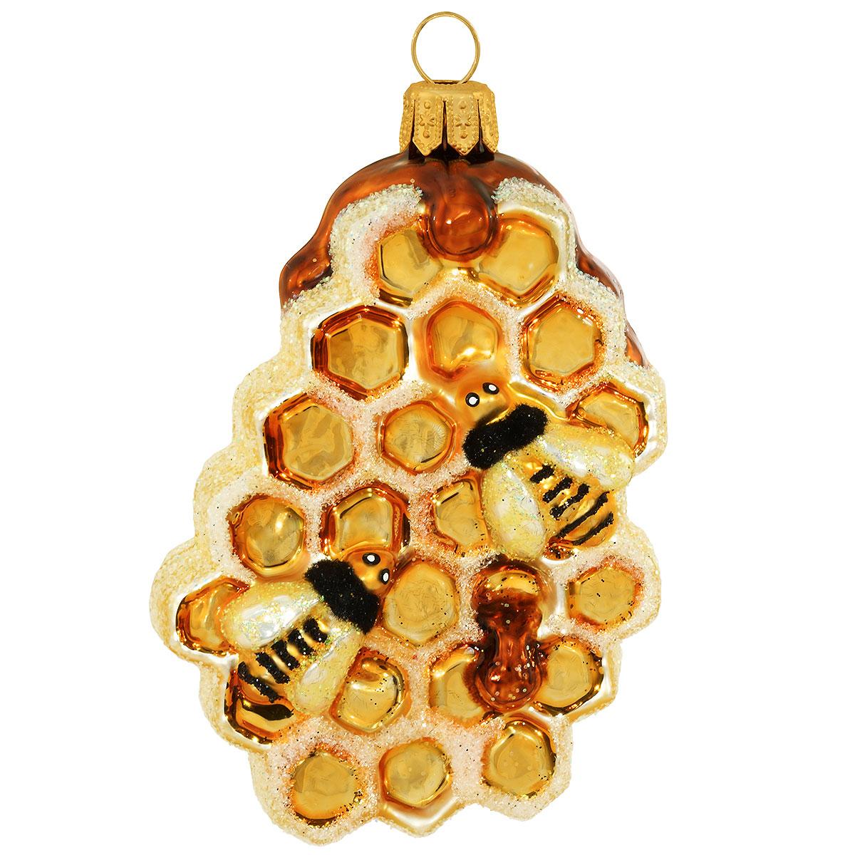 Honeycomb With Bees Glass Ornament