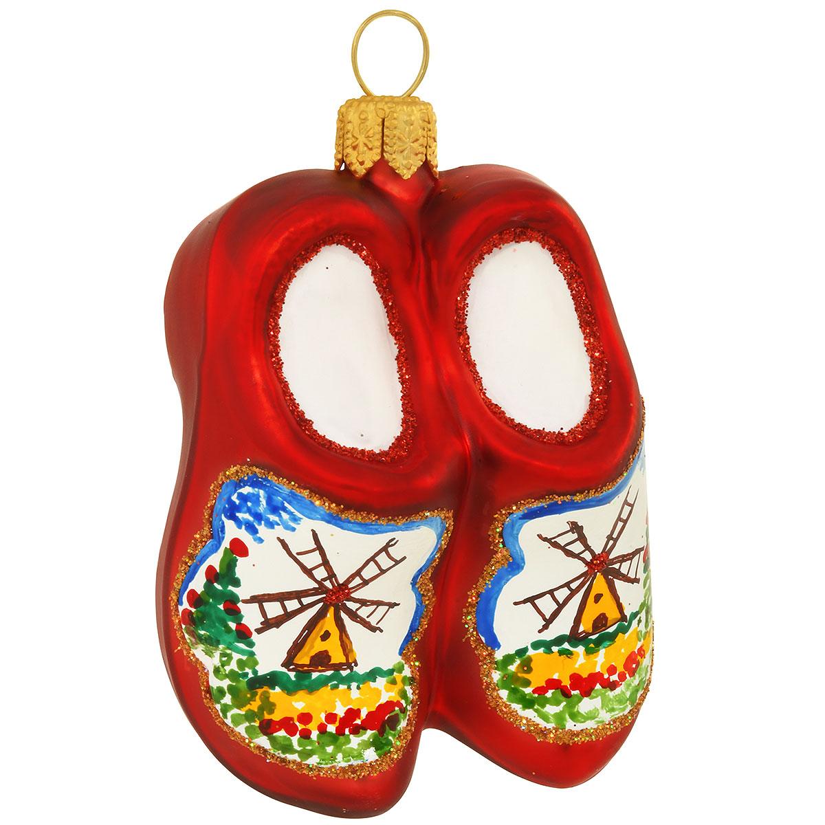 Dutch Wooden Shoes With Windmill Glass Ornament