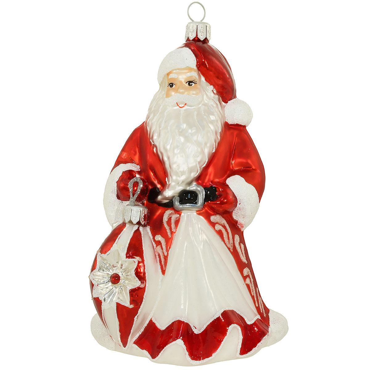 Santa With Oval Ball Glass Ornament