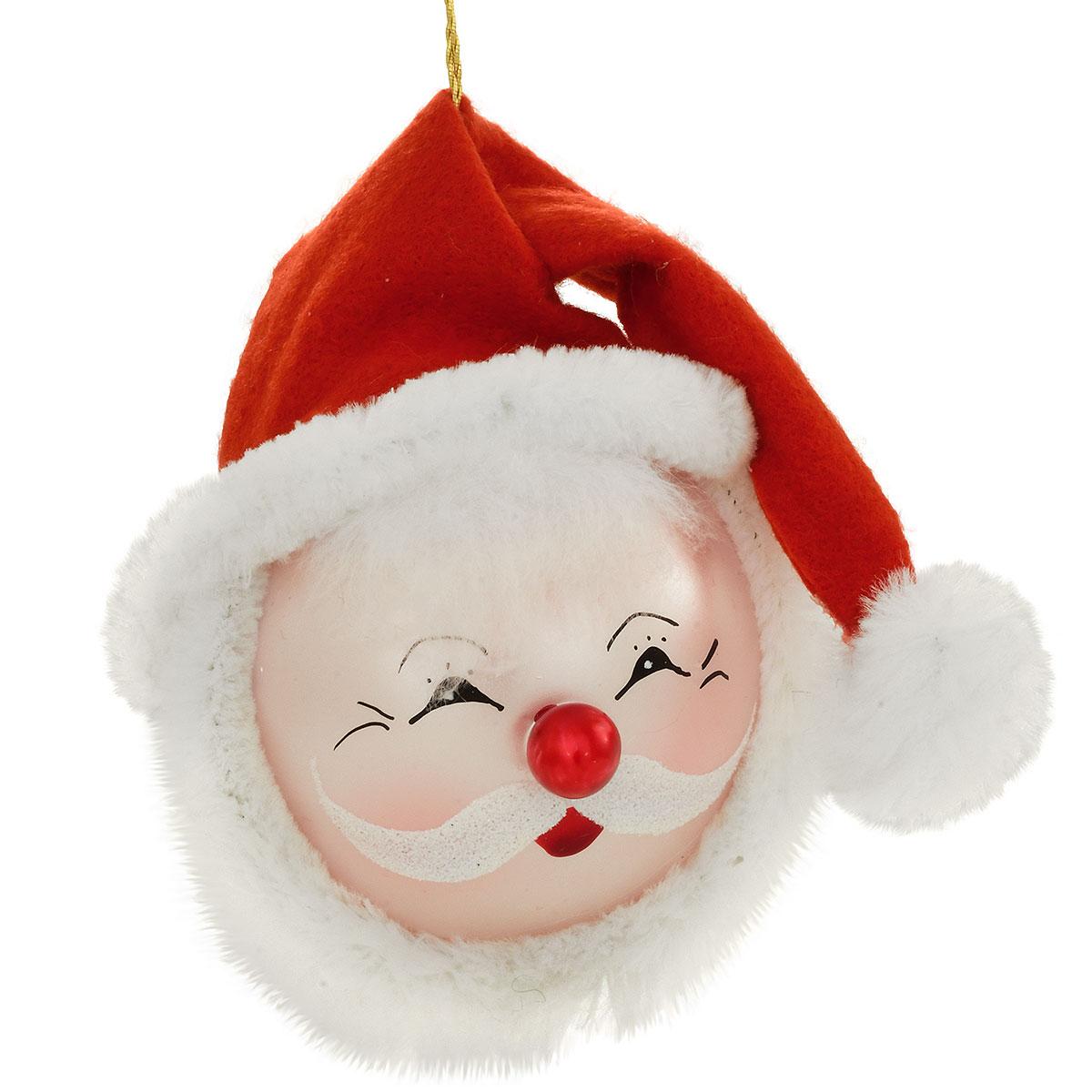 Santa Face Glass Ornament