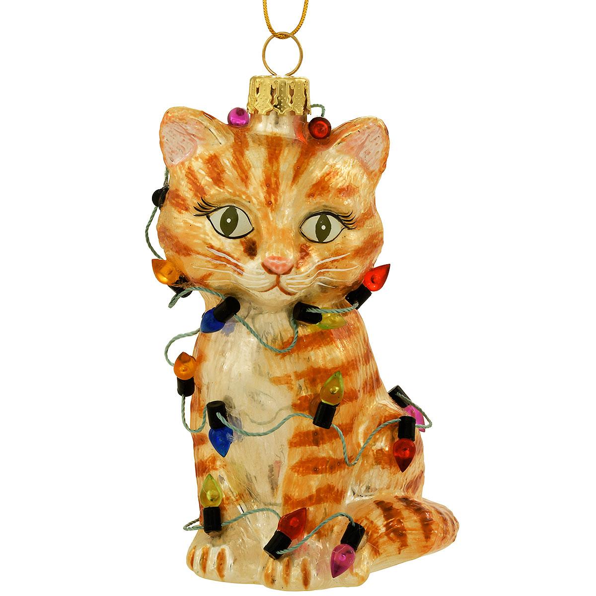 Yellow Tabby Cat Glass Ornament