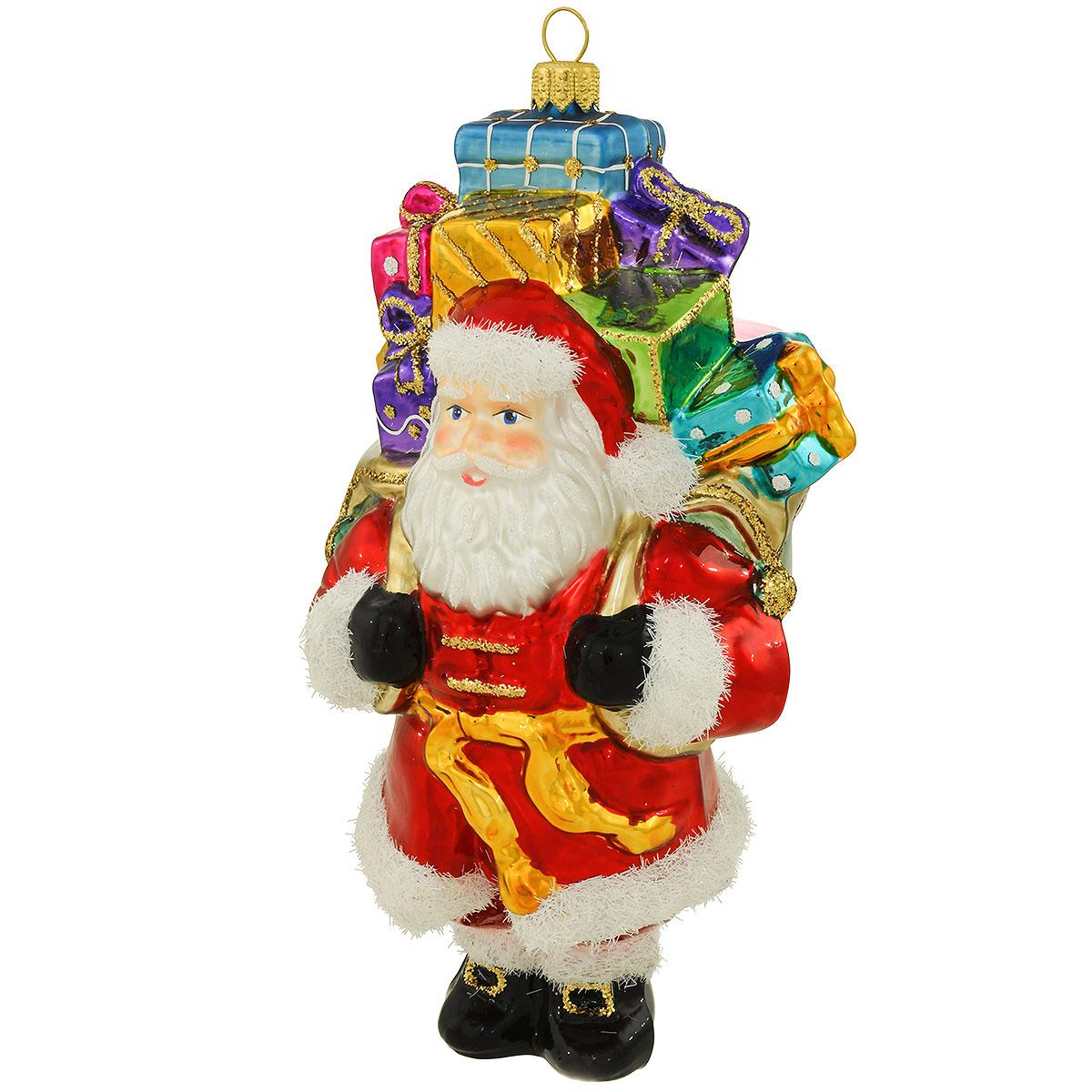 Santa with Presents Polish glass ornament