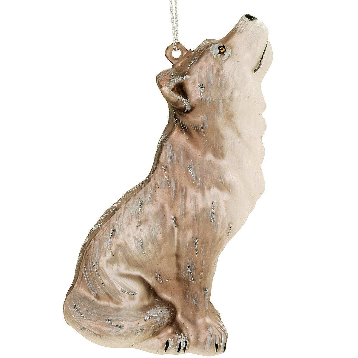Grey Wolf Sitting Glass Ornament