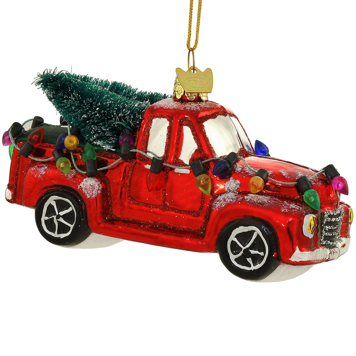 Truck With Trees Glass Ornament