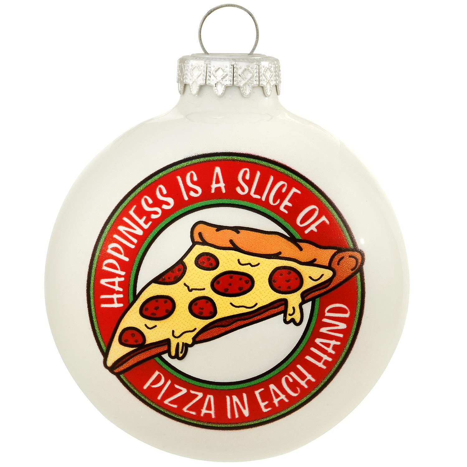 Happiness Is Pizza Glass Ornament